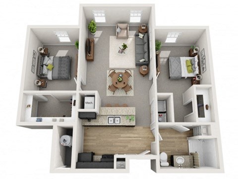Floor plan for 2 beds, 1 bath, 1015 sqft
